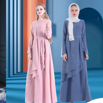 Купить Muslim Abaya Dress for Women Beading 3 Layers Maxi Ramadan Islamic Hijab Dresses Mulsuman Party Night Prayer Robe Jubah Robe