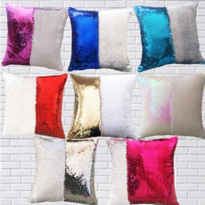 Купить DH Shipping 12 colors Sequins Mermaid Pillow Case Cushion New sublimation magic sequins blank pillow cases hot transfer printing