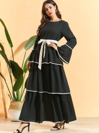 Купить arab Muslim Women Dress Abaya Bohomian Ramadan Cake Maxi Long Dresses Islamic Clothing Eid Musulman Hijab Moroccan Kaftan Robe
