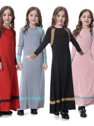 Купить Ramadan Dubai Arab Girl Muslim Dress Kawaii Sweat A-line Long Dress Vestido Children Islamic Clothing Kaftan Dresses Girls Eid