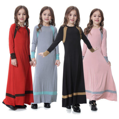 Купить Ramadan Dubai Arab Girl Muslim Dress Kawaii Sweat A-line Long Dress Vestido Children Islamic Clothing Kaftan Dresses Girls Eid