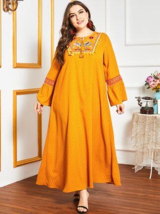 Купить Eid Muslim Abaya Dress Women Embroidery Hijab Dresses Jilbab Turkey Islamic Vestido Ramadan Moroccan Kaftan Arabic Plus Size