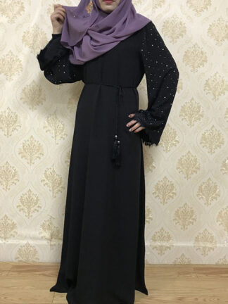 Купить Dubai Arab Muslim Women Big Swing Abaric Abaya Jubah Loose Long Robelace Lace-up Diamond Islamic Clothes Kimono Caftan Plus Size