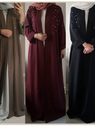 Купить Dubai Muslim Abaya Dress Women Beading Lace-up Maxi Dresses Turkish Kimono Kaftan Long Robe Islamic Clothing Ramadan Worship