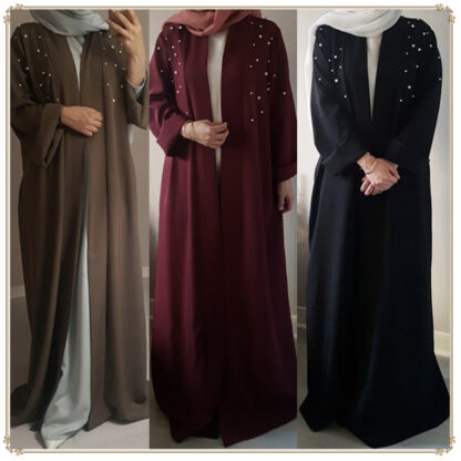 Купить Dubai Muslim Abaya Dress Women Beading Lace-up Maxi Dresses Turkish Kimono Kaftan Long Robe Islamic Clothing Ramadan Worship