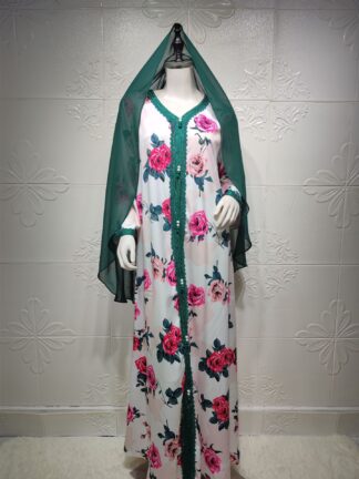 Купить Turkye Arabic Muslim Dress Women Flower Elegant India Pakistan Moroccan Kaftan Jubah Hijab Abayas Robe Dubai Islamic Clothing