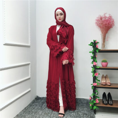 Купить Dubai Turkey Abaya Muslim Hijab Dress Women Lace-up Plush Tassel Kimono Jubah Kaftan Islamic Clothing Caftan Musulman Long Robe