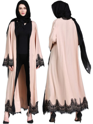 Купить Dubai Arab Muslim Kaftan Abaya Dress Women Flare Sleeve Lace-up Slim Loose Abaya Islamic Kimono Lace outwear Long Robe Caftan