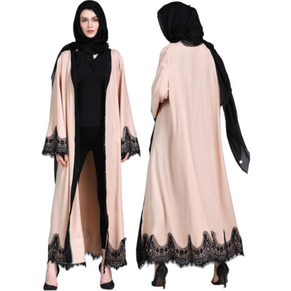 Купить Dubai Arab Muslim Kaftan Abaya Dress Women Flare Sleeve Lace-up Slim Loose Abaya Islamic Kimono Lace outwear Long Robe Caftan