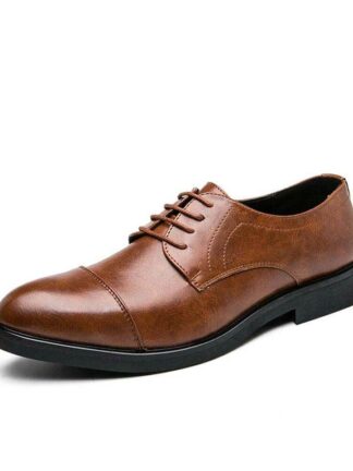 Купить Mens Handmade PU Brown Pointed Toe Classic Retro Lace-up Fashion Trend High-quality Business Casual Oxford Shoes 5KE017