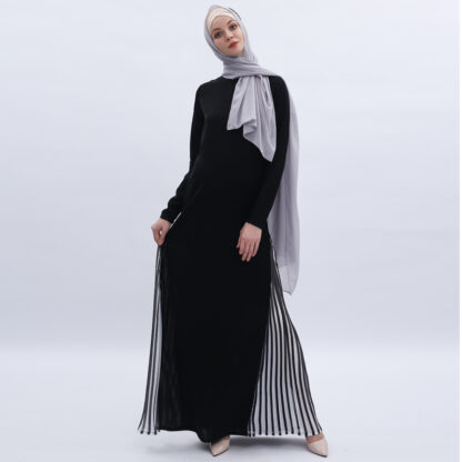 Купить Elegant Muslim Abaya Dresses Women Chic High Quality Stripe Maxi Hijab Dress Long Sleeve Kimono Dubai Arab Islamic Clothing