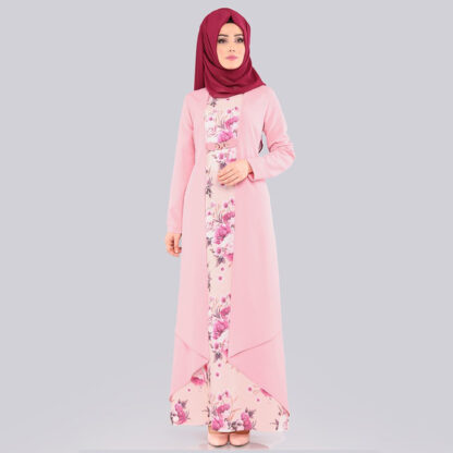 Купить Fake Two-piece Set Hijab Dress Arab Islamic Clothing Abaya Women Print Floral Folk Custom Muslim Maxi Dresses Dubai Slim Kaftan