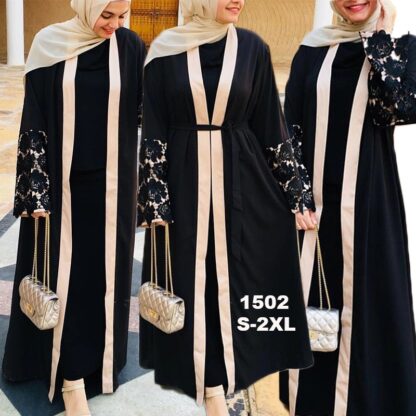 Купить Muslim Abaya Dress Women Chic Lace Cuff Caftan Lace-up Open Abayas for Women Prayer Garment Kimono Kaftan Hijab Dress Long Robe