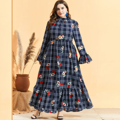 Купить Muslim Women Dress arab Abaya Bohomian Ramadan Plaid Long Dresses Islamic Clothing Eid Musulman Hijab Moroccan Kaftan Vestidos