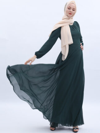 Купить Chic Luxury Muslim Maxi A-line Abaya Dress Women Kaftan Islamic Clothing Elegant Embroidery Long Sleeve Big Swing Long Dresses