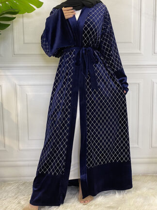 Купить Winer Women Veet Abaya Dress Djellaba Islamic Clothing Kimono Lace-up Jubah Open Cardigan Moroccan Kaftan Elegant Mujer Abayas