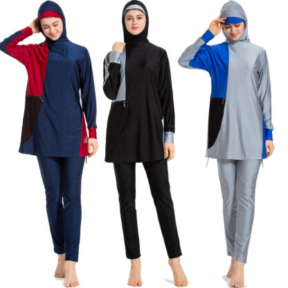 Купить Muslim Swimwear Modest Arabic Islamic Women Swimsuits Burkini Bathing Suit Swim Surf Wear Sport 3 Piece Sets Plus Size Swimsuit