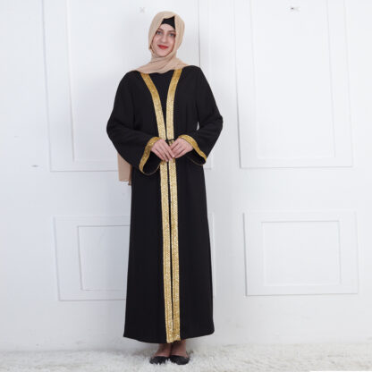 Купить Dubai Arab Muslim Open Abaya Dress Women Lace-up Long Robe Kaftan Turkish Islamic Clothes Sequins Middle East Hijab Dresses 2021