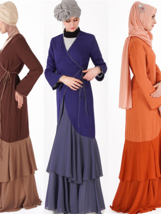 Купить Islam Muslim Maxi Hijab Dress Ruffles Patchwork Plus Size Abaya Dresses Women Lace-up Long Robe Tunic Middle East Islamic Kaftan