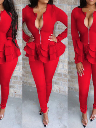 Купить Long Sleeve Ruffles Tops and Pants Suits Women Spring Autumn Trasuit Office Ladies Matching Outfits Two Piece Set Plus Size