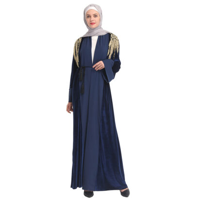 Купить Muslim Kimono Abaya Women Hijab Dress High Quality Long Robe Lace-up Long Sleeve Plus Size Dubai Arab Islamic Clothing Jubah