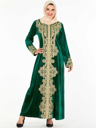 Купить Plus Size Elegant Muslim Hijab Dress Women Dubai Arab Pleuche Long Sleeve Abaya Dress Kimono Turkish Jubah Islamic Clothing 4XL