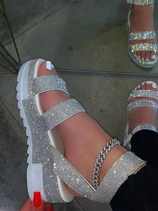 Купить Woman Crystal Sandals Summer 2021 Womens Slides Women Thick Bottom Wedges Ladies Comfort Footwear Plus Size Female Beach Shoes