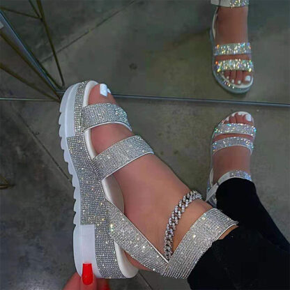 Купить Woman Crystal Sandals Summer 2021 Womens Slides Women Thick Bottom Wedges Ladies Comfort Footwear Plus Size Female Beach Shoes