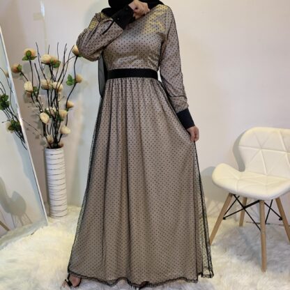 Купить Eid Turkey Muslim Dress Women Lace-up Polka Dot Kaftan Jubah Long Robe Abaya Hijab Vestidos Mujer Islamic Clothing Duabi Arabic