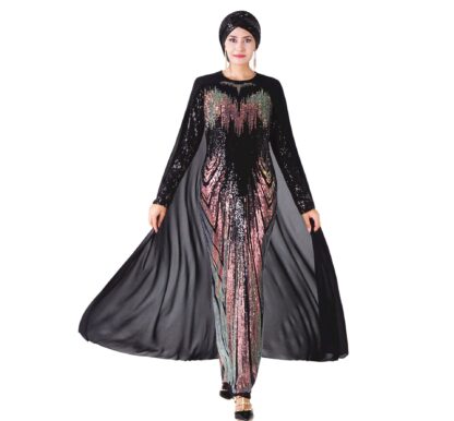 Купить Muslim party dress with cape women High Quality Abaya Sequin Embroidery hijab Dress Long Sleeve Dubai caftan Robe Islamic dress