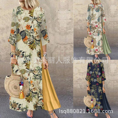 Купить New Spring Women Muslim Dress Kaftan Floral Pint Moroccan Kaftan Maxi Long Vestidos Islamic Eid Mubarak Abaya Sundress Plus Size