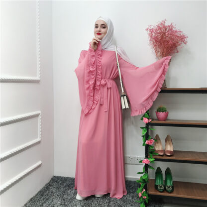 Купить Eid Muslim Prayer Dress Women Dubai Arab Hijab Flare Sleeve Abaya Vestidos Musulman Marocain Long Robe Jubah Moroccan Kaftan