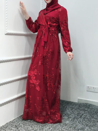 Купить Arab Lace Maxi Dress Muslim Women Middle East Duabi Long Robe Double-layer Kimono Caftan A-line Abaya Dresses Islamic Clothing