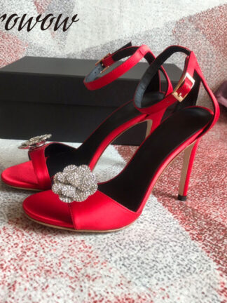 Купить Prowow New Summer Black Crystal Floral Summer Sandals Buackle Strap Party Wedding Sandals HIgh Heels Shoes Women Branded