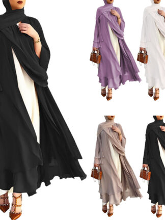 Купить Ramadan Flare Sleeve Muslim Women Dress Islamic Clothing Solid Eid Turkey Hijab Abaya Vestidos Chiffon Moroccan Kaftan Abayas