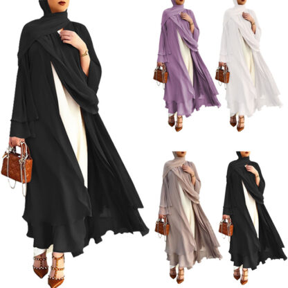 Купить Ramadan Flare Sleeve Muslim Women Dress Islamic Clothing Solid Eid Turkey Hijab Abaya Vestidos Chiffon Moroccan Kaftan Abayas