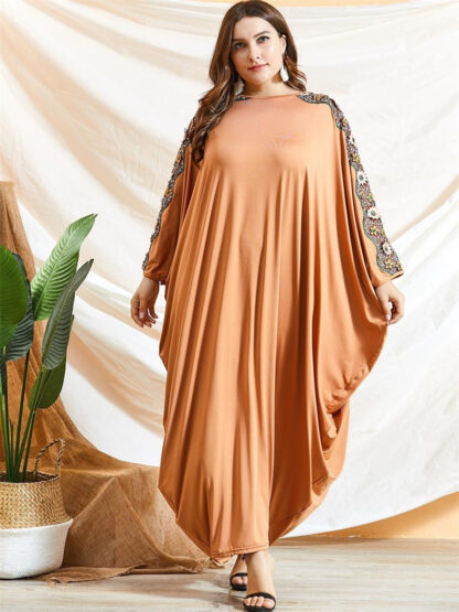 Купить arabic Oversized Batwing Sleeve Abaya Dress loose Muslim Dubai Turkey Gown Dresses Autumn 2021 Knitted Moroccan Kaftan rob