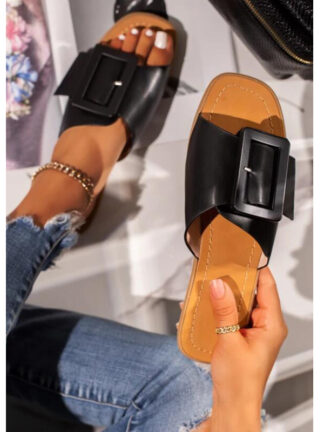 Купить Fashion sexy solid color high quality open toe single buckle outdoor flat bottom Women slippers 2021 summer new style plus size