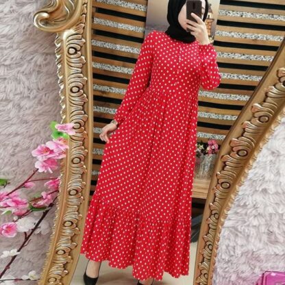 Купить Print Dot Plus Size Maxi Dresses Women Dubai Arab Muslim Ruffles Pleat Long Dress Islam Abaya Ramadan Islamic Clothing S-5XL