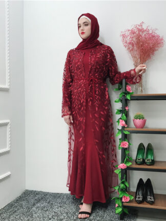 Купить Middle East Muslim Sweet Open Abaya Women Lace Loose Maxi Long Robes Musulman Embroidery Kimono Caftan Dubai Hijab Dresses Jubah