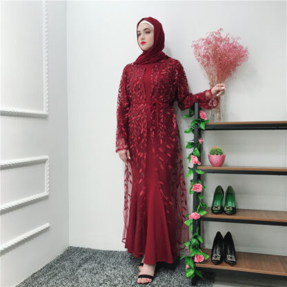 Купить Middle East Muslim Sweet Open Abaya Women Lace Loose Maxi Long Robes Musulman Embroidery Kimono Caftan Dubai Hijab Dresses Jubah