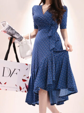 Купить Elegant Summer Women Dress Sweet Plaid Ruffles Slim Fit Lace-up A-line Vestidos Beach Mid-calf Vestidos Verano 2021 Sundress