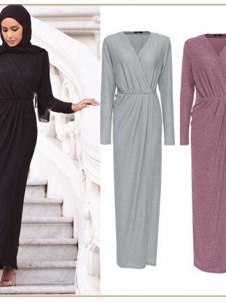 Купить Turkey Dubai Arab Muslim Dress Women Elastic Maxi Hijab Dresses Kaftan Robe Kimono Solid Worship Service Islamic Clothing Abayas