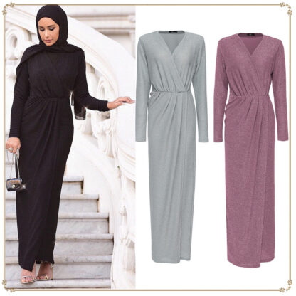 Купить Turkey Dubai Arab Muslim Dress Women Elastic Maxi Hijab Dresses Kaftan Robe Kimono Solid Worship Service Islamic Clothing Abayas