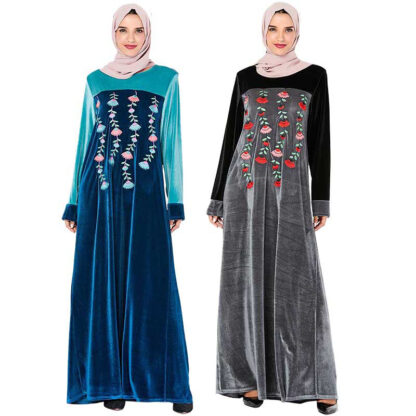 Купить Islamic Clothing Veet Muslim Dress Women Abaya Moroccan Kaftan Robe Jubah Floral Elbise Dubai Turkey Caftan Arabic Hijab Dress