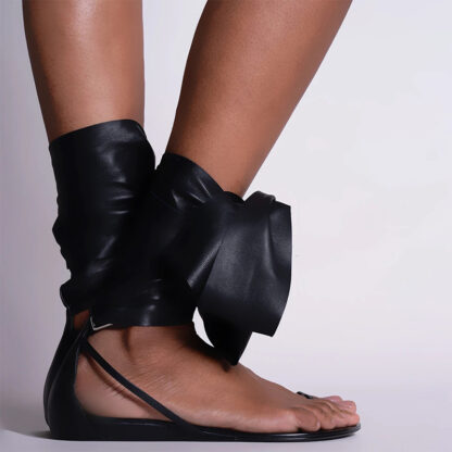 Купить Women Ankle Wrap Thong Sandals 2021 Female Gladiator Flat Summer Ladies Leisure Soli Shoes Women Fashion Footwear Plus Size