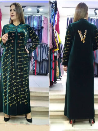 Купить Letter Print Zipper Up Muslim Veet Dress Plus Size Robe Africaine Femme Islamic Clothing New Spring Autumn Maxi Long Dresses