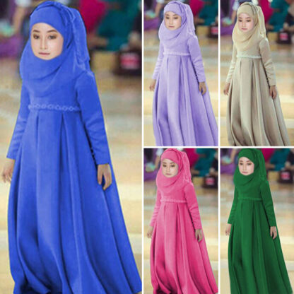 Купить 3 Piece Abaya Hijab Dress Girls Muslim Scarf Bow Robes Prayer Sets Niqab Burqa Kids Solid Loose Abayas Islamic Clothing Ramadan