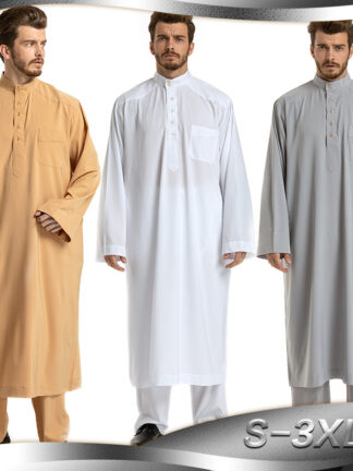 Купить Muslim Robe Arab Men Ramadan Solid Color Pakistan Arabia Turkey Abaya Male Iftar 2 Piece Set Tops and Pants Islamic Clothing 3XL