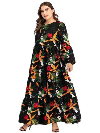 Купить Print Maxi Hijab Dress Women Muslim Islamic Clothing Loose A-line Party Abaya Dresses Moroccan Kaftan Jilbab Plus Size Vestidos